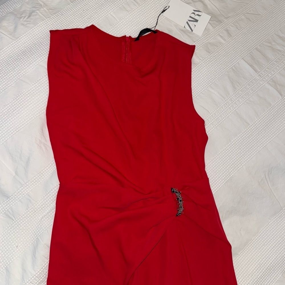 NWT Zara Midi Dress Red With Hardware Rouge Rare Small New 3897/100 Maxi Long - Picture 11 of 14